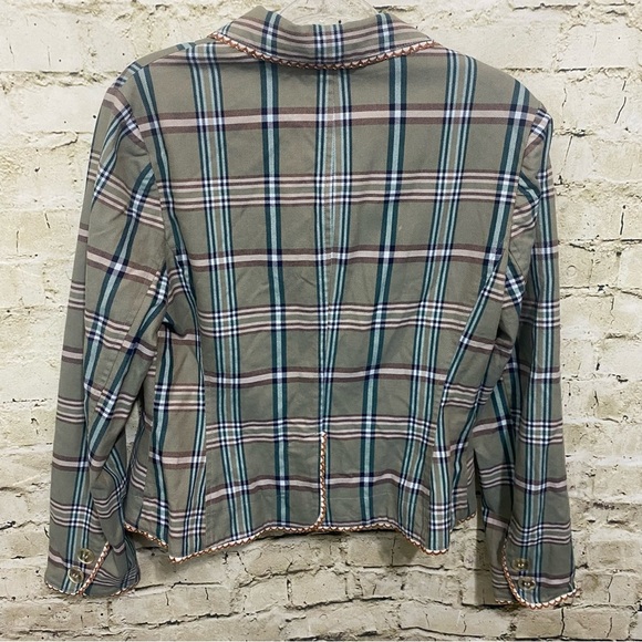 Bernardo Green Plaid Bicycle Print Lace Blazer Jacket - Picture 5 of 7